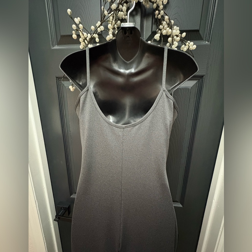 Gray spaghetti-strap bodycon catsuit